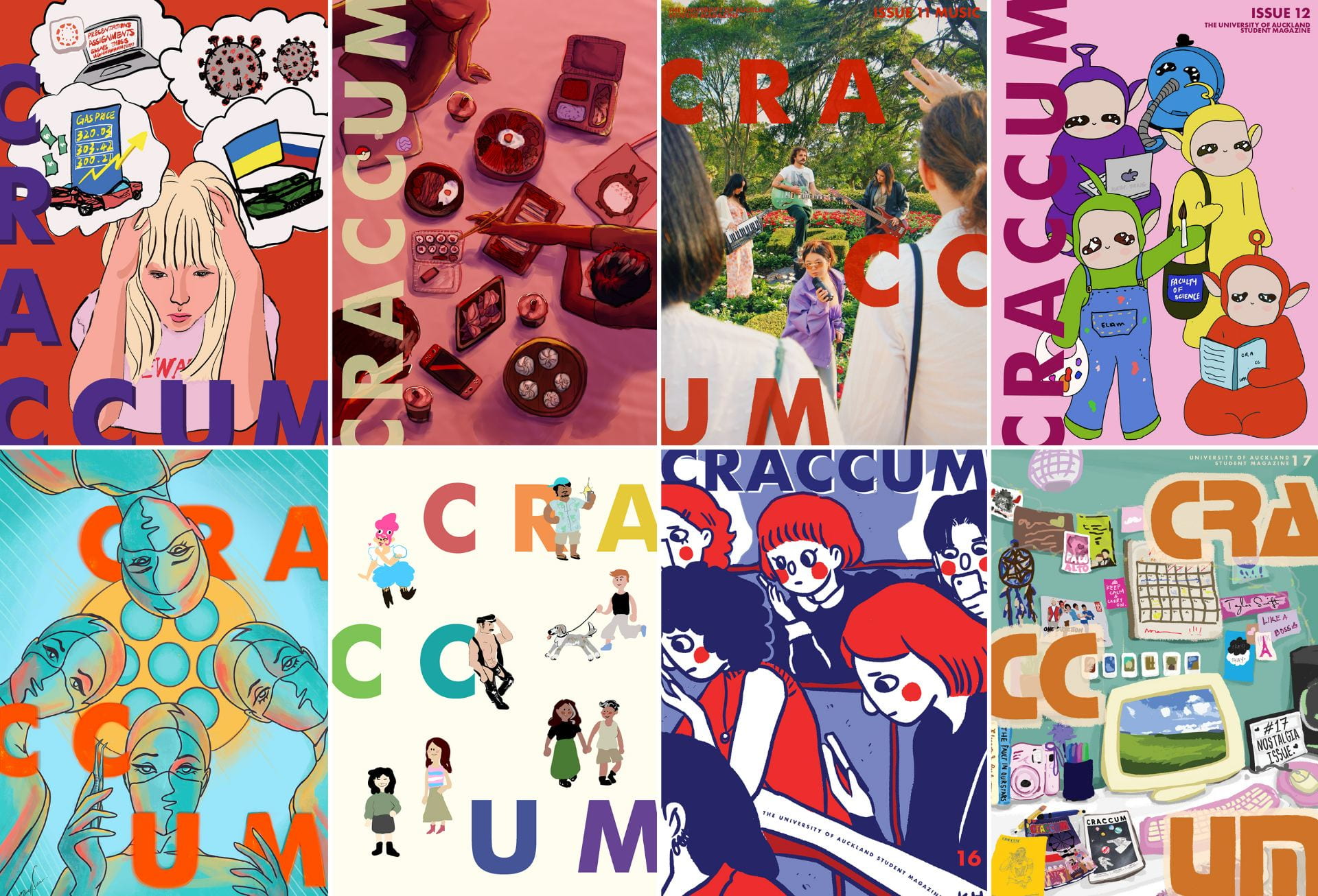 A selection of 2020 Craccum Magazine covers